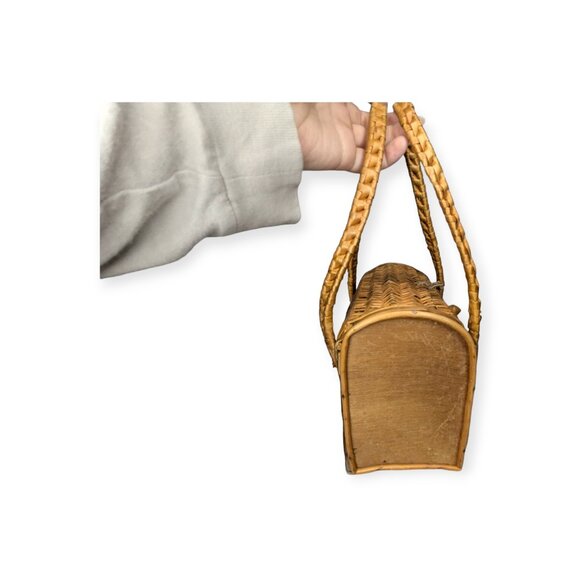 Vintage 70s Wicker & Wood Handbag - Picture 3 of 14